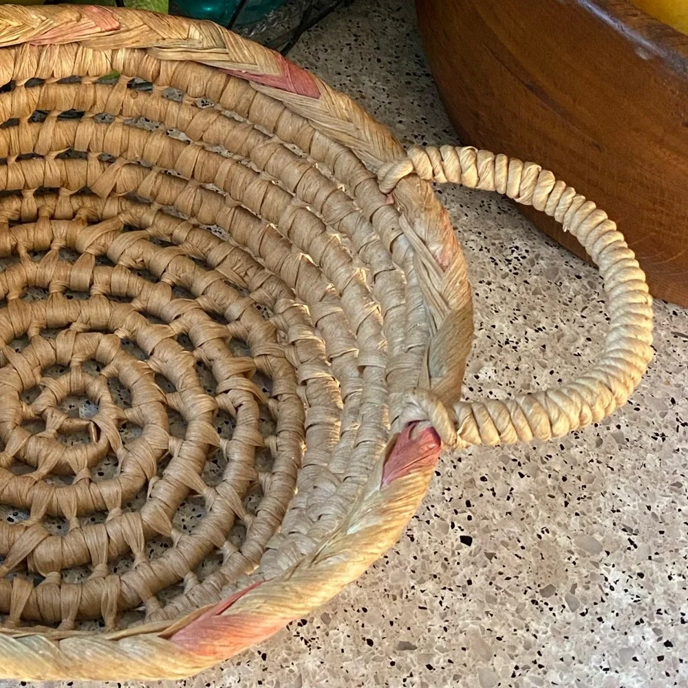 Vintage Hand Woven Basket With Handles